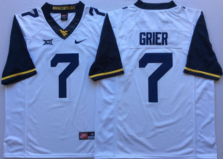 NCAA Men West Virginia Mountaineers White #7 GRIER->ncaa teams->NCAA Jersey